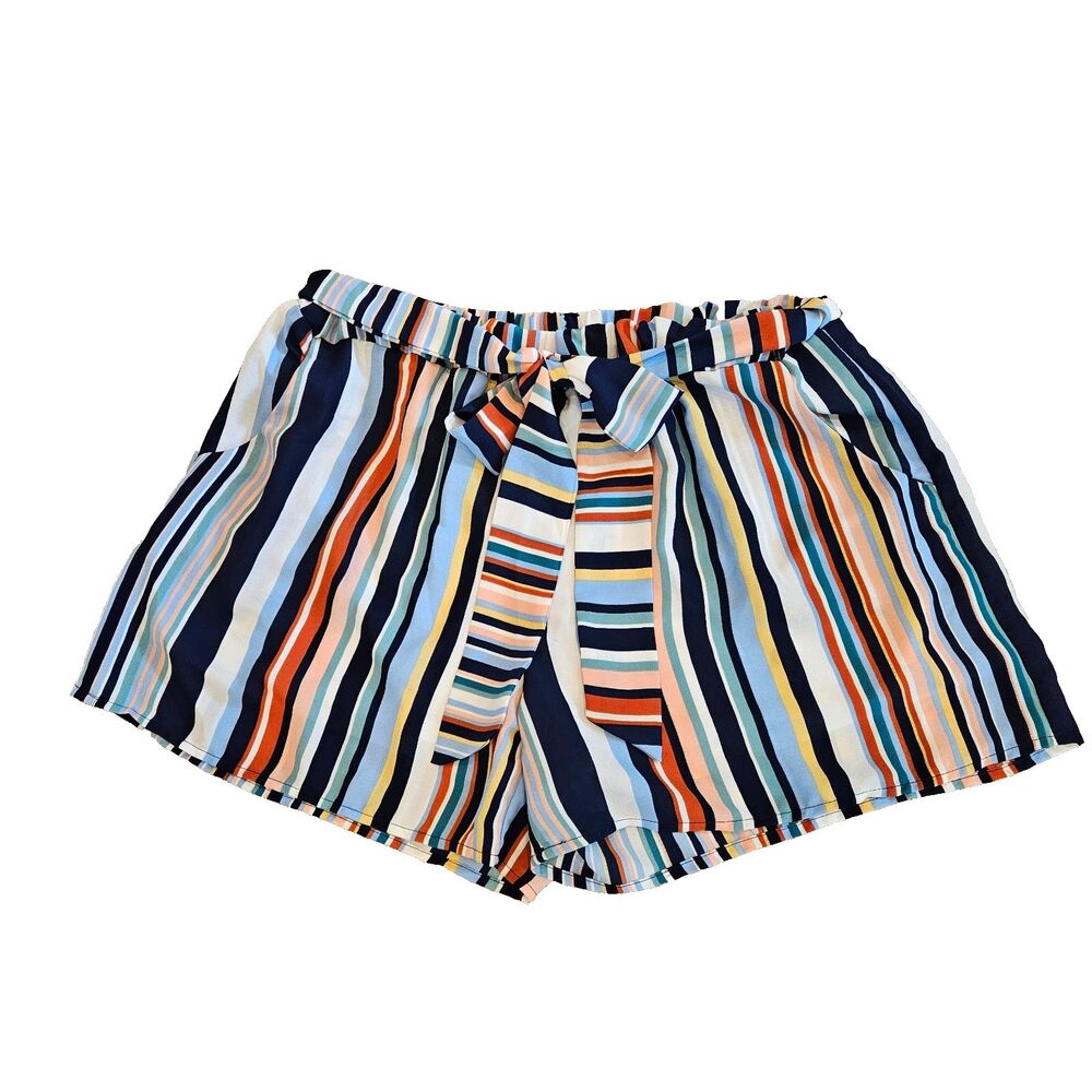Carmela Shorts Women Sz L Multi Color Stripes High Rise Lined Made in USA Summer